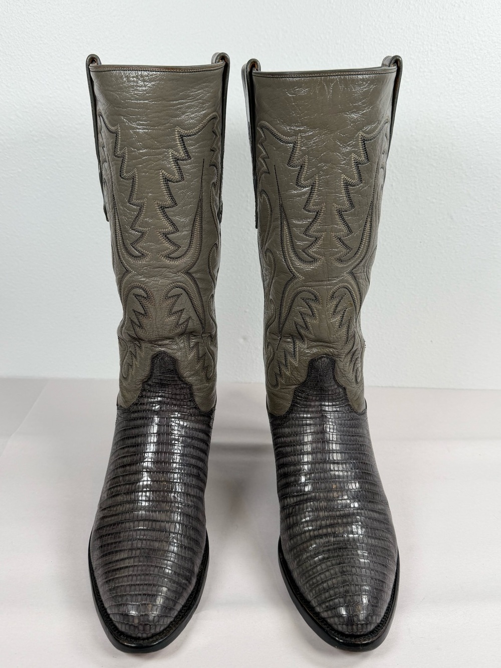 T.O. Stanley Mens Exotic Western Boots Size 8.5 D Lizard Stovepipes Gray Cowboy